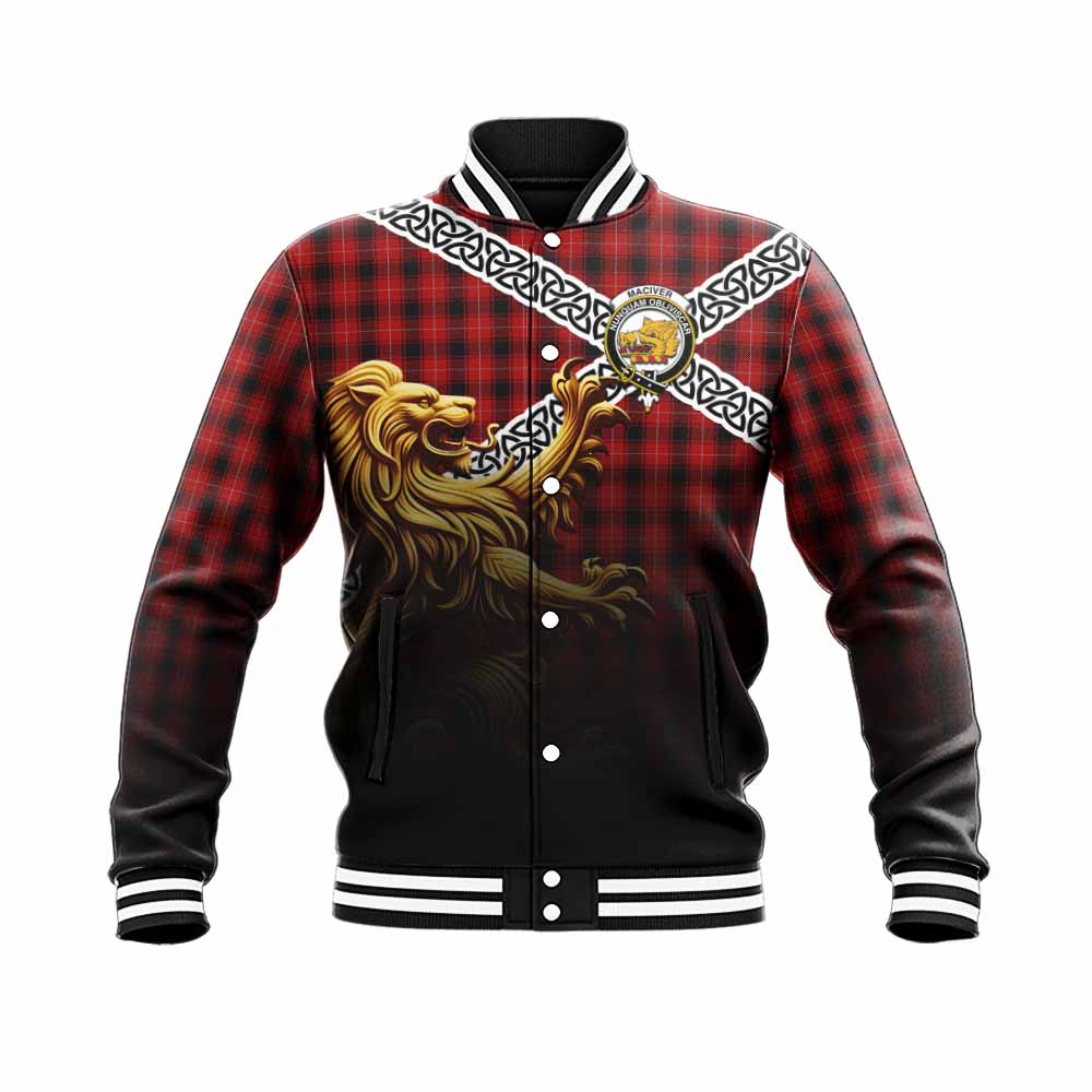 Tartan Vibes Clothing MacIver (McIver) Crest Tartan Baseball Jacket with Golden Lion Emblem Celtic Style