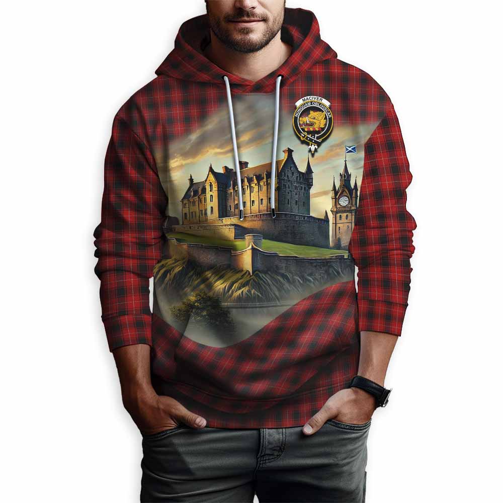 Tartan Vibes Clothing MacIver (McIver) Tartan Family Crest Hoodie with Scottish Ancient Castle Style