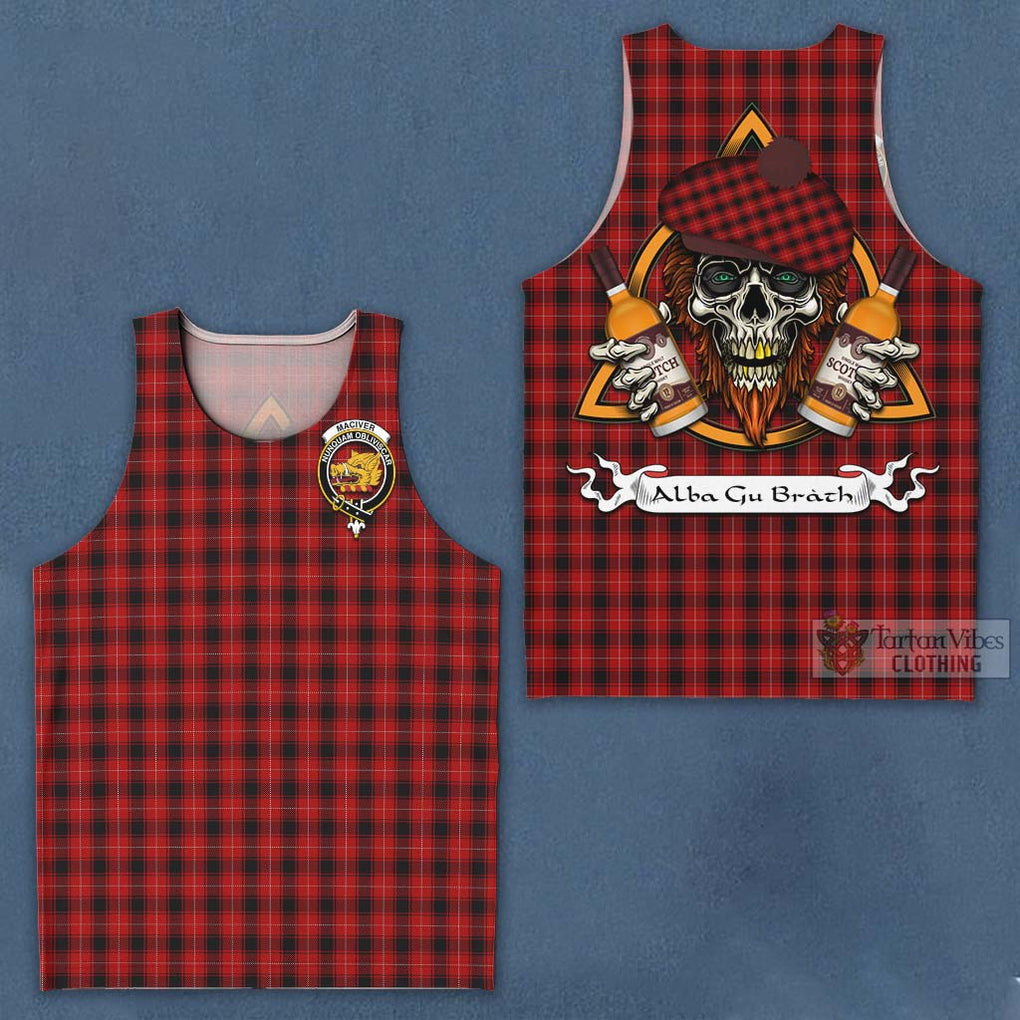 Tartan Vibes Clothing MacIver (McIver) Tartan Men's Tank Top with Family Crest and Bearded Skull Holding Bottles of Whiskey