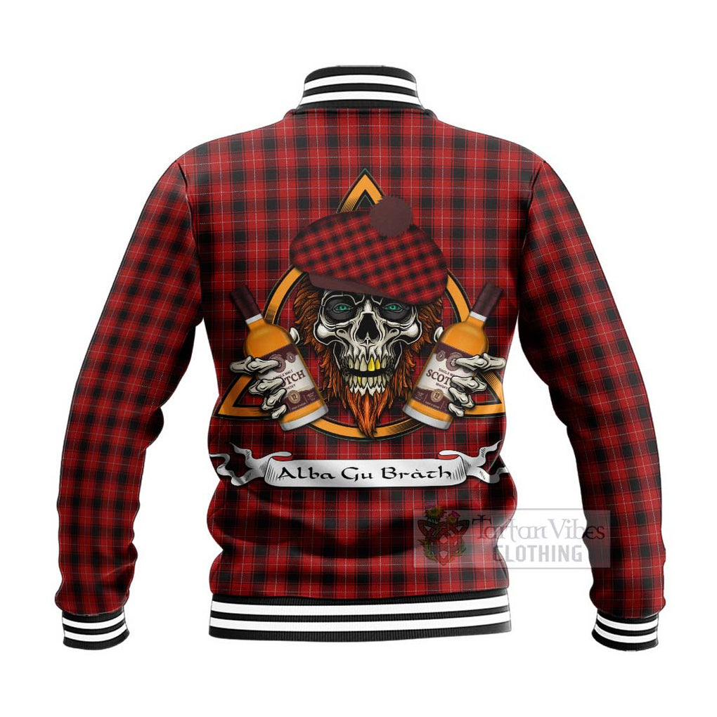 Tartan Vibes Clothing MacIver (McIver) Tartan Baseball Jacket with Family Crest and Bearded Skull Holding Bottles of Whiskey