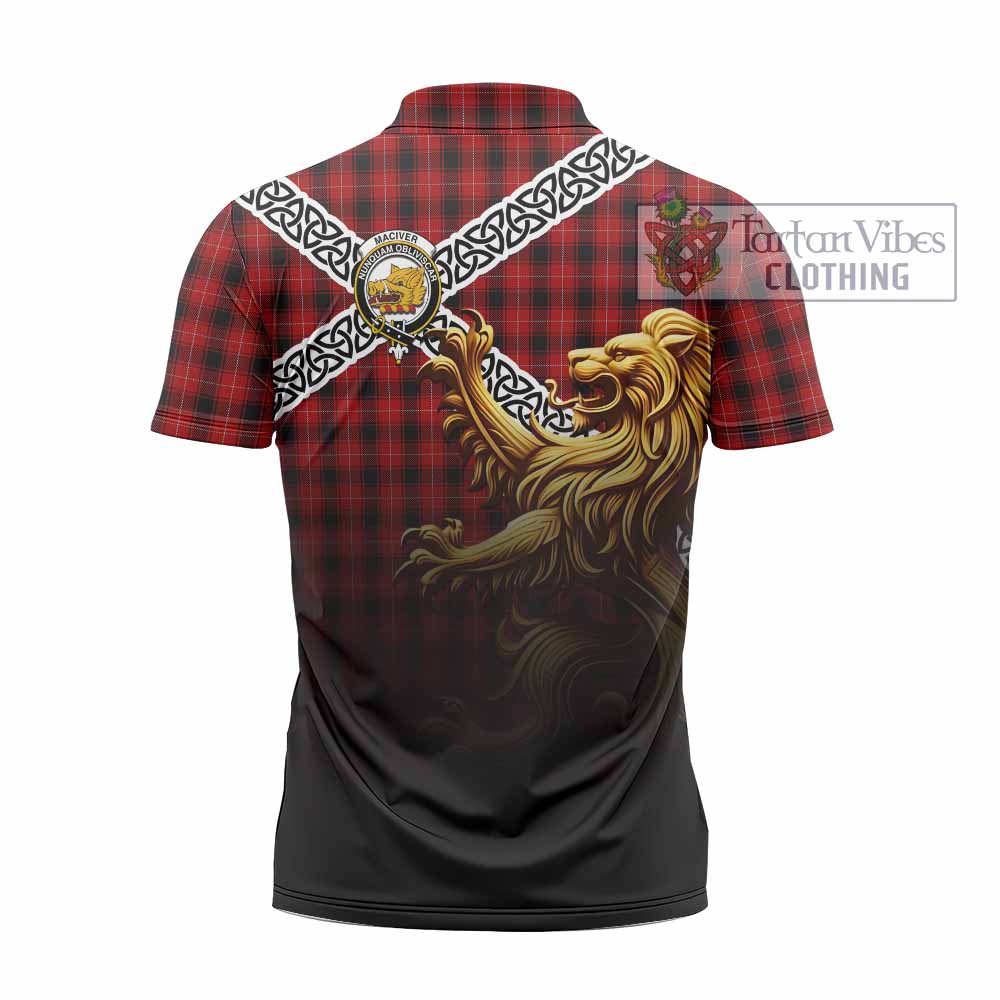 Tartan Vibes Clothing MacIver (McIver) Crest Tartan Zipper Polo Shirt with Golden Lion Emblem Celtic Style