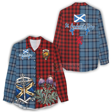 Tartan Vibes Clothing MacIver (McIver) Tartan Women's Casual Shirt Happy St. Andrew's Day Half Tartan Style