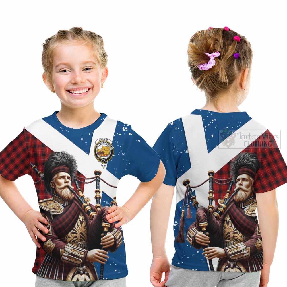 Tartan Vibes Clothing MacIver (McIver) Tartan Kid T-Shirt with Family Crest Scottish Bagpiper Vibes