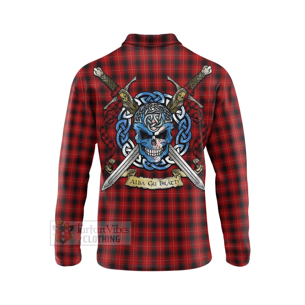 Tartan Vibes Clothing MacIver (McIver) Tartan Long Sleeve Polo Shirt with Family Crest Celtic Skull Style