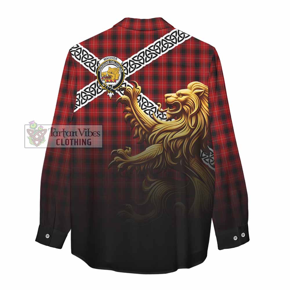 Tartan Vibes Clothing MacIver (McIver) Crest Tartan Women's Casual Shirt with Golden Lion Emblem Celtic Style