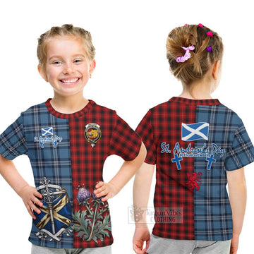 Tartan Vibes Clothing MacIver (McIver) Tartan Kid T-Shirt Happy St. Andrew's Day Half Tartan Style