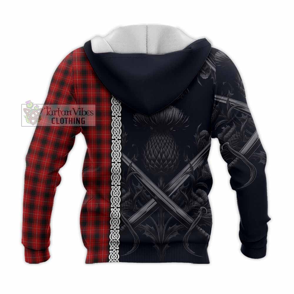 Tartan Vibes Clothing MacIver (McIver) Tartan Knitted Hoodie with Family Crest Cross Sword Thistle Celtic Vibes
