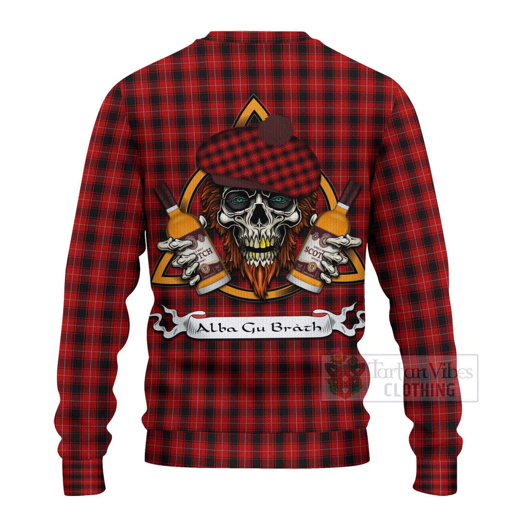 Tartan Vibes Clothing MacIver (McIver) Tartan Knitted Sweater with Family Crest and Bearded Skull Holding Bottles of Whiskey