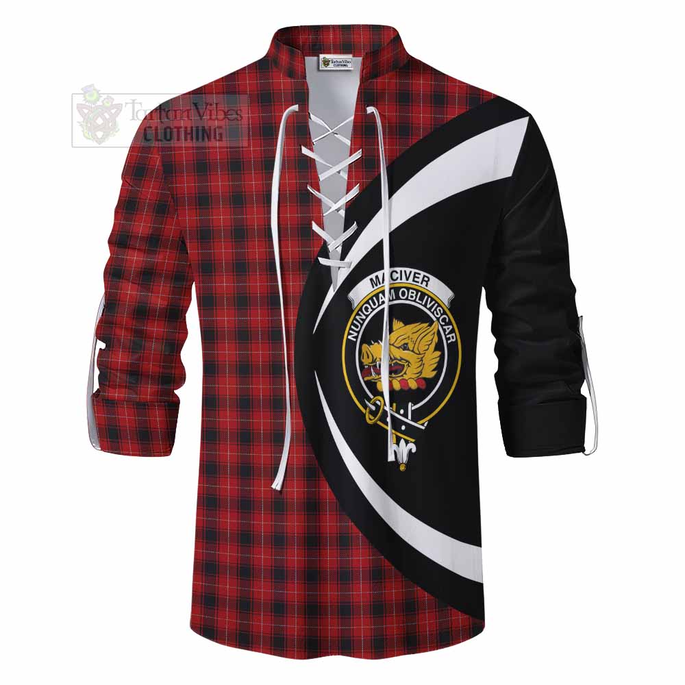 Tartan Vibes Clothing MacIver (McIver) Tartan Ghillie Kilt Shirt with Family Crest Circle Style