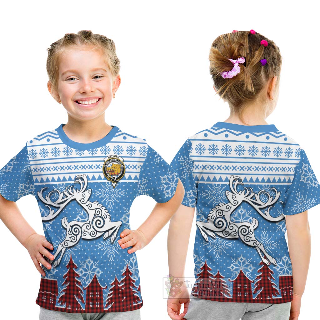 Tartan Vibes Clothing MacIver (McIver) Clan Christmas Kid T-Shirt Celtic Reindeer Style