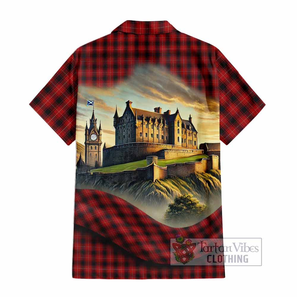 Tartan Vibes Clothing MacIver (McIver) Tartan Family Crest Short Sleeve Button Shirt with Scottish Ancient Castle Style