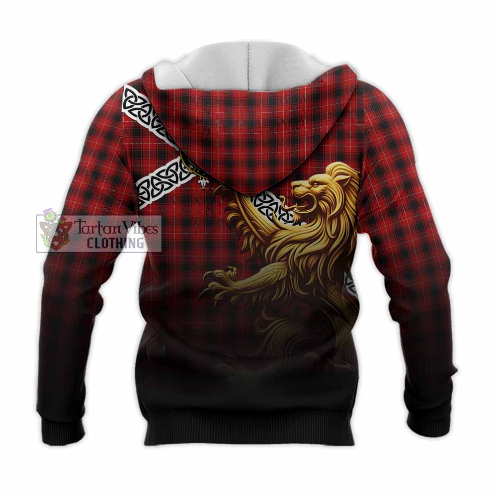 Tartan Vibes Clothing MacIver (McIver) Crest Tartan Knitted Hoodie with Golden Lion Emblem Celtic Style
