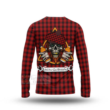 Tartan Vibes Clothing MacIver (McIver) Tartan Long Sleeve T-Shirt with Family Crest and Bearded Skull Holding Bottles of Whiskey
