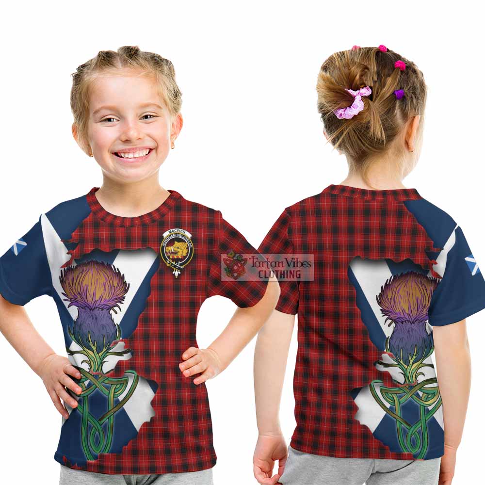 Tartan Vibes Clothing MacIver (McIver) Tartan Family Crest Kid T-Shirt Scottish Thistle Celtic Inspired