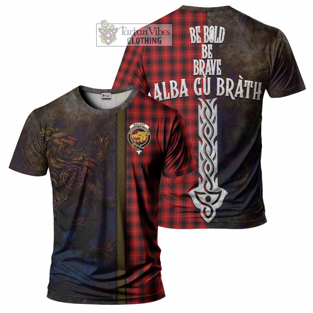 Tartan Vibes Clothing MacIver (McIver) Tartan Family Crest T-Shirt Alba Gu Brath Be Brave Lion Ancient Style