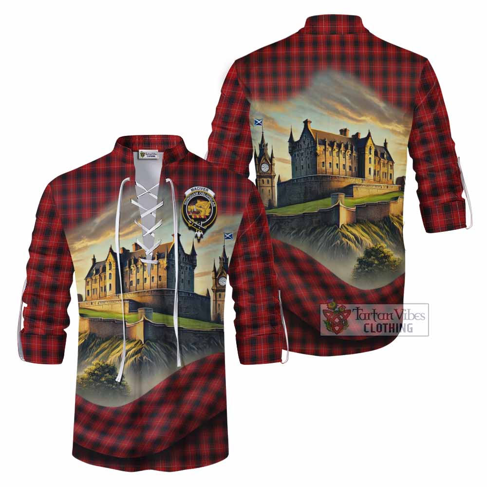 Tartan Vibes Clothing MacIver (McIver) Tartan Family Crest Ghillie Kilt Shirt with Scottish Ancient Castle Style