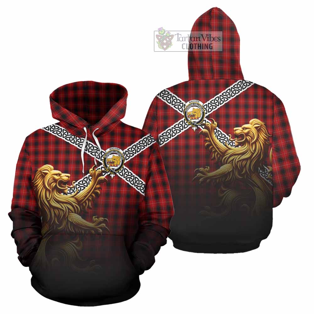Tartan Vibes Clothing MacIver (McIver) Crest Tartan Hoodie with Golden Lion Emblem Celtic Style