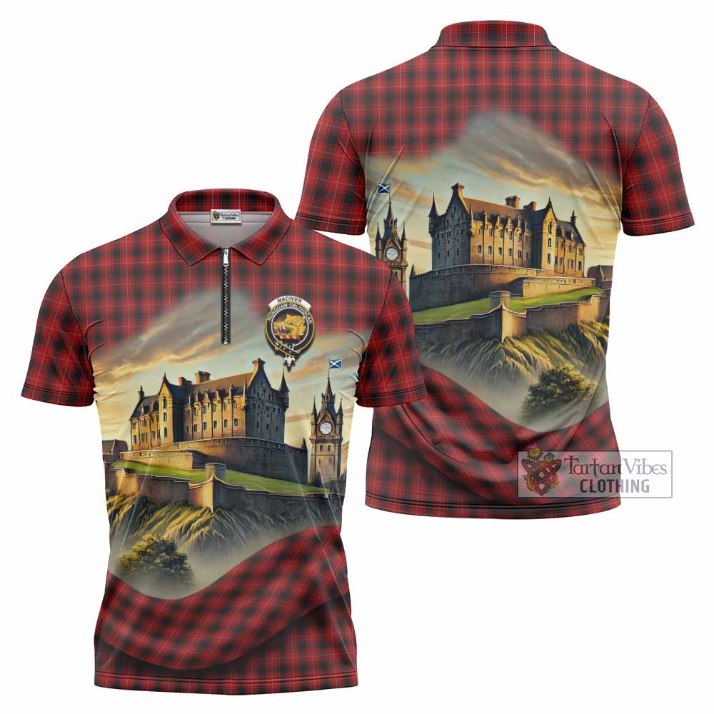 Tartan Vibes Clothing MacIver (McIver) Tartan Family Crest Zipper Polo Shirt with Scottish Ancient Castle Stype