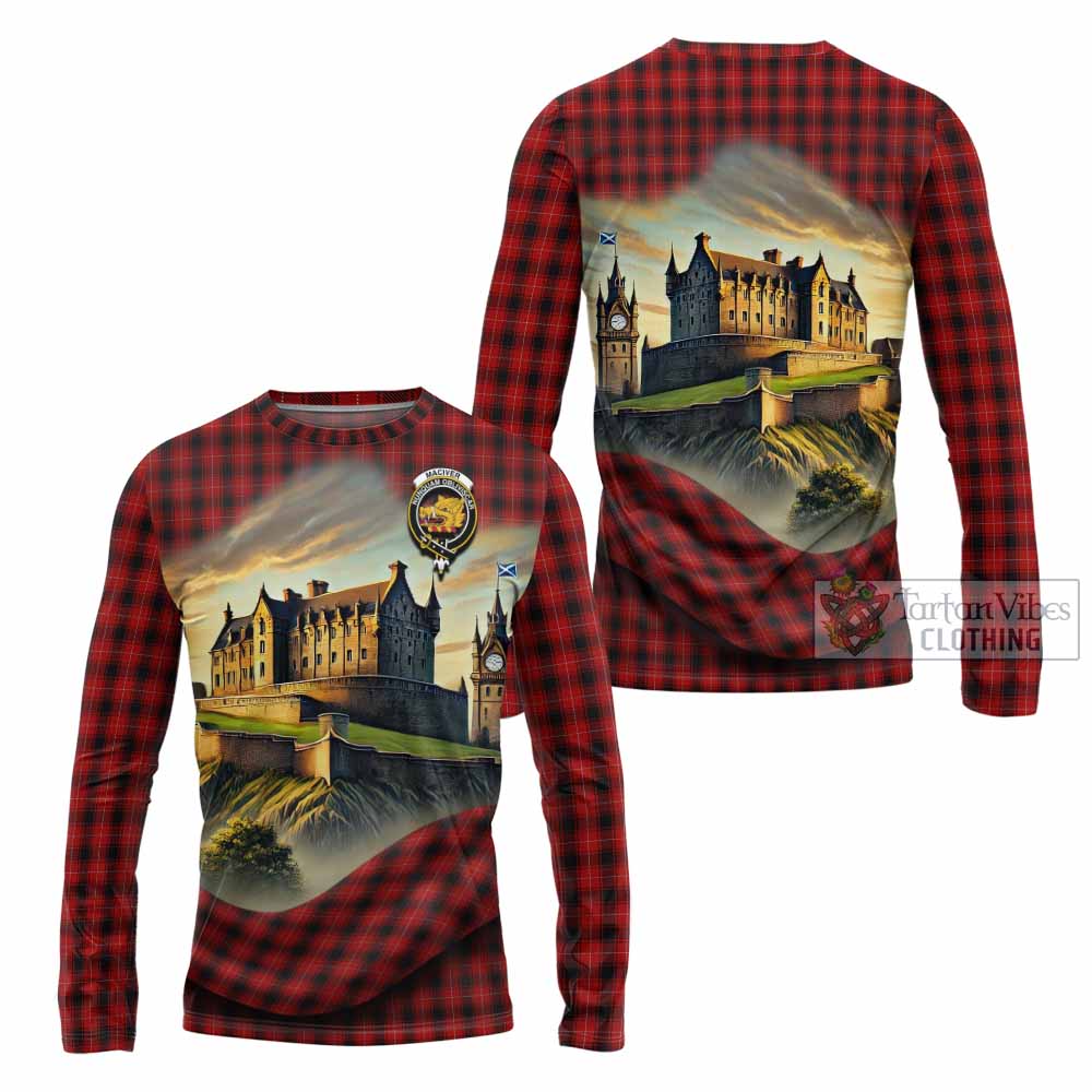 Tartan Vibes Clothing MacIver (McIver) Tartan Family Crest Long Sleeve T-Shirt with Scottish Ancient Castle Style