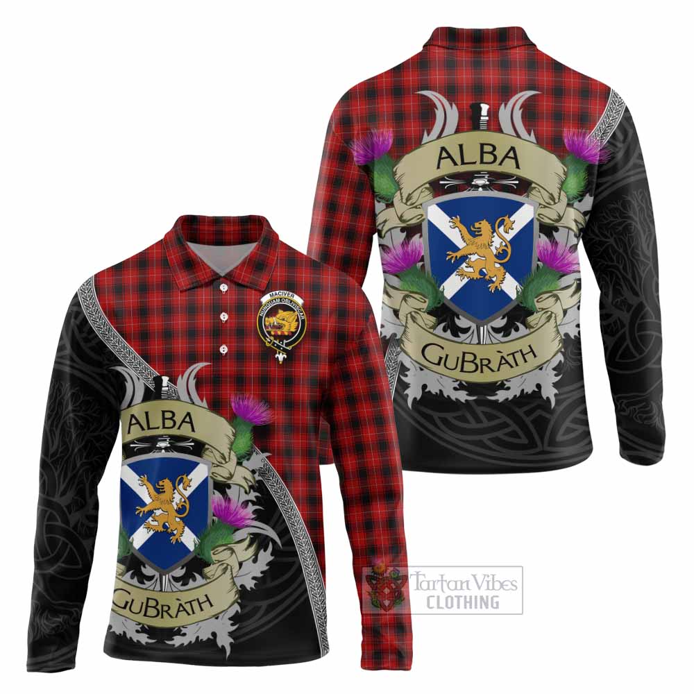 Tartan Vibes Clothing MacIver (McIver) Tartan Family Crest Long Sleeve Polo Shirt Lion Rampant Royal Thistle Shield Celtic Inspired