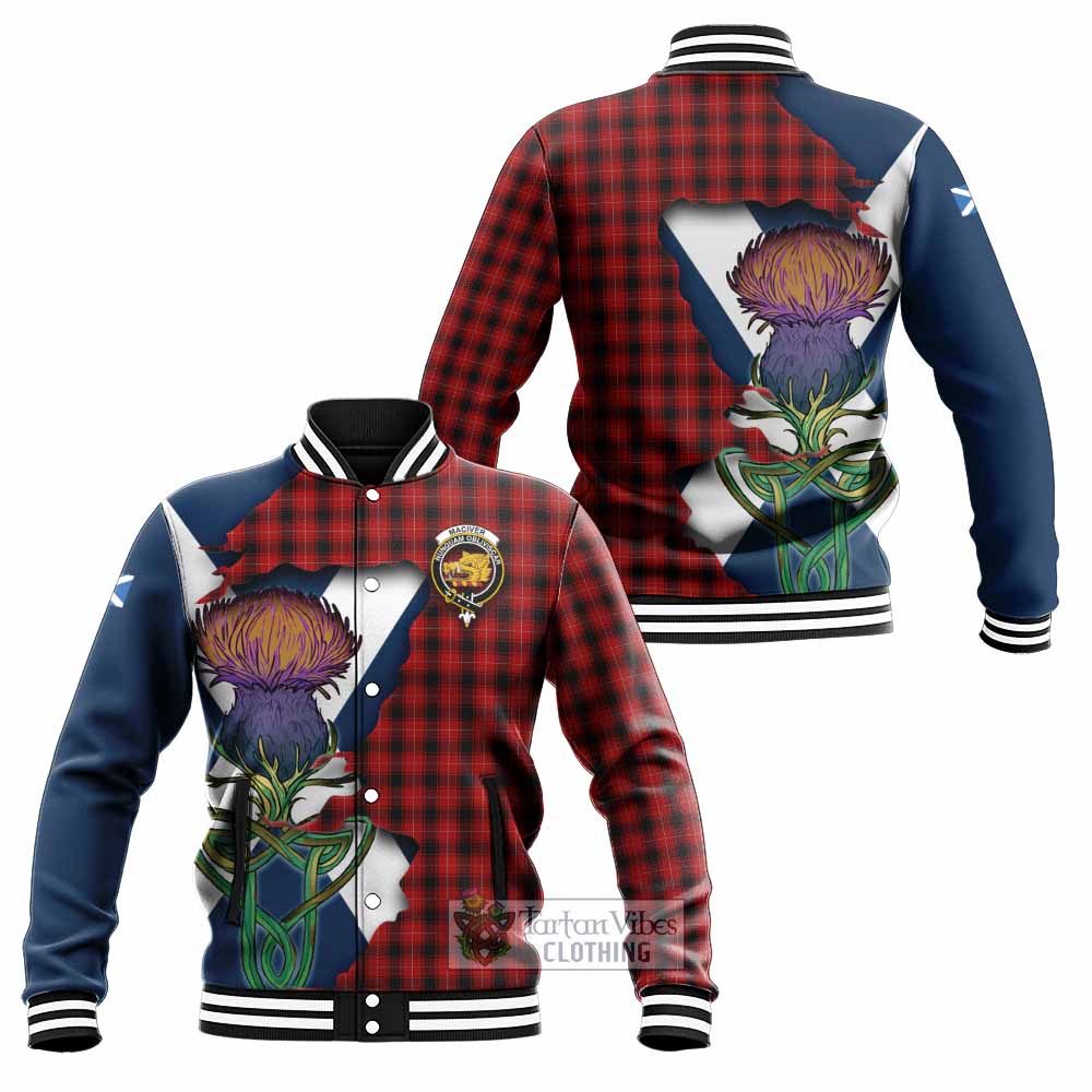 Tartan Vibes Clothing MacIver (McIver) Tartan Family Crest Baseball Jacket Scottish Thistle Celtic Inspired
