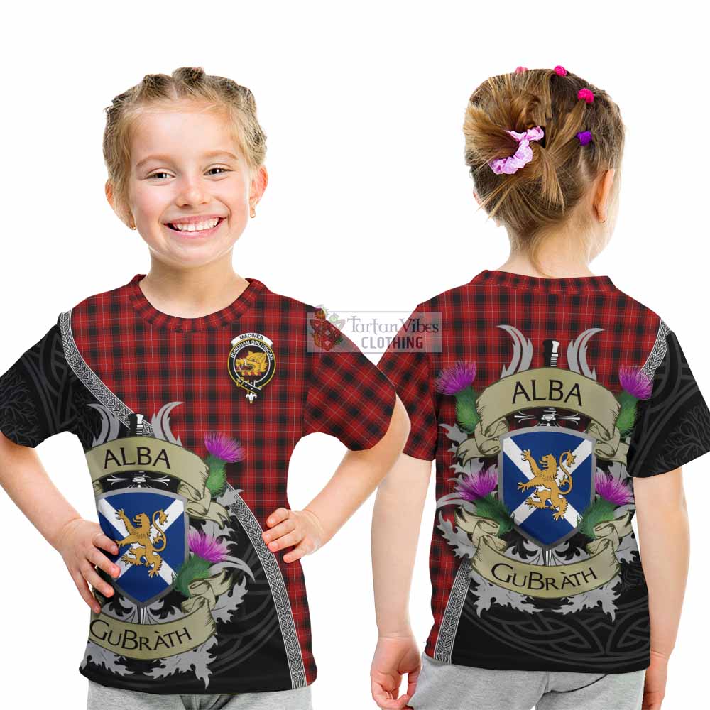 Tartan Vibes Clothing MacIver (McIver) Tartan Family Crest Kid T-Shirt Lion Rampant Royal Thistle Shield Celtic Inspired