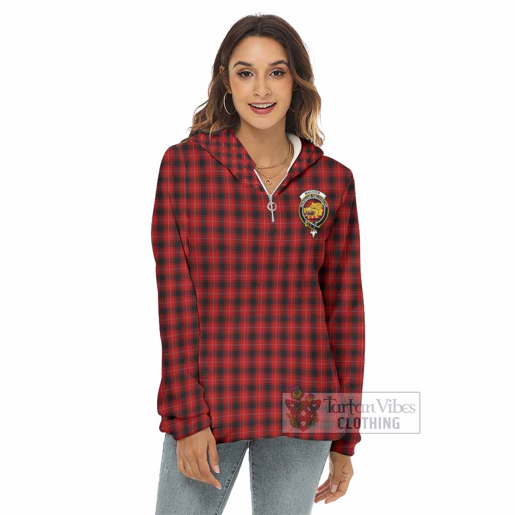 Tartan Vibes Clothing MacIver (McIver) Tartan Crest Women's Borg  Half Zip Fleece Hoodie