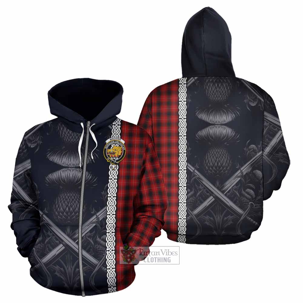 Tartan Vibes Clothing MacIver (McIver) Tartan Hoodie with Family Crest Cross Sword Thistle Celtic Vibes