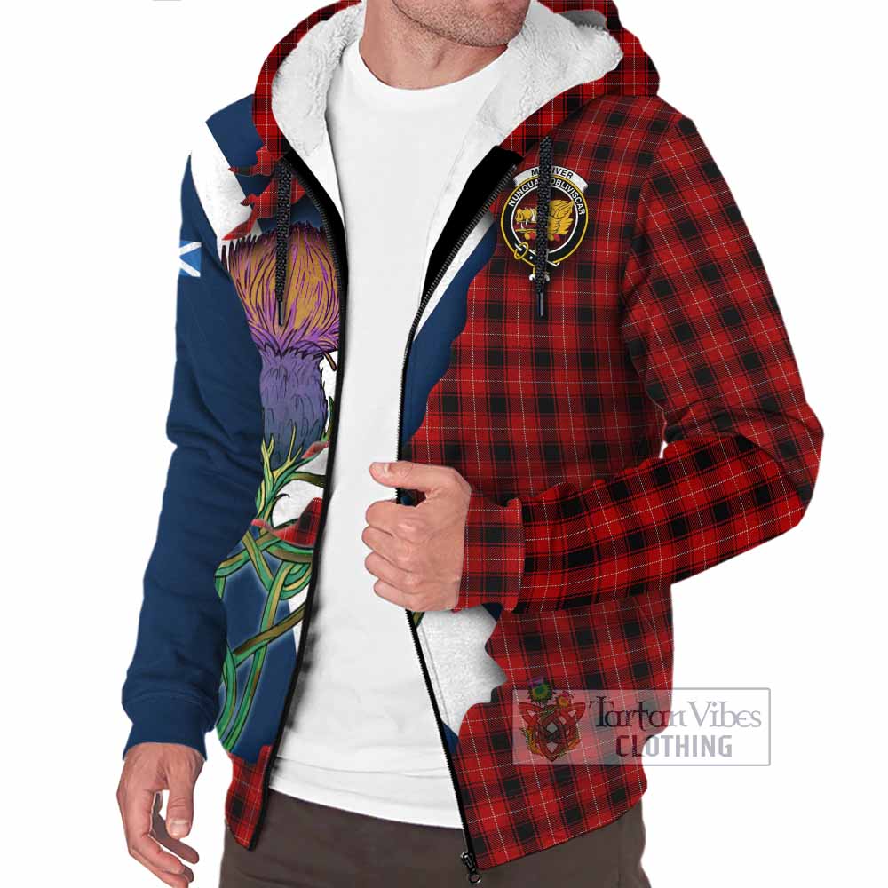 Tartan Vibes Clothing MacIver (McIver) Tartan Family Crest Sherpa Hoodie Scottish Thistle Celtic Inspired