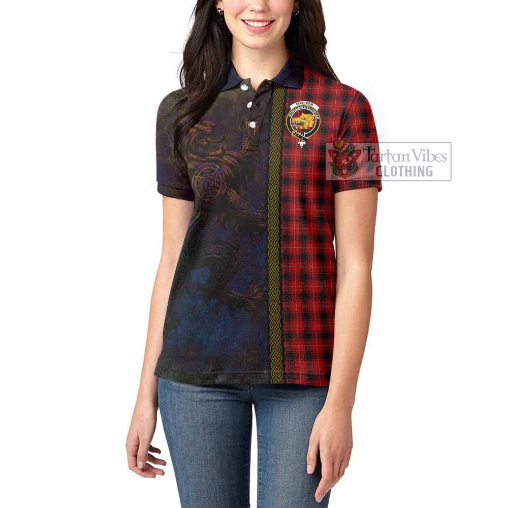 Tartan Vibes Clothing MacIver (McIver) Tartan Family Crest Women's Polo Shirt Alba Gu Brath Be Brave Lion Ancient Style