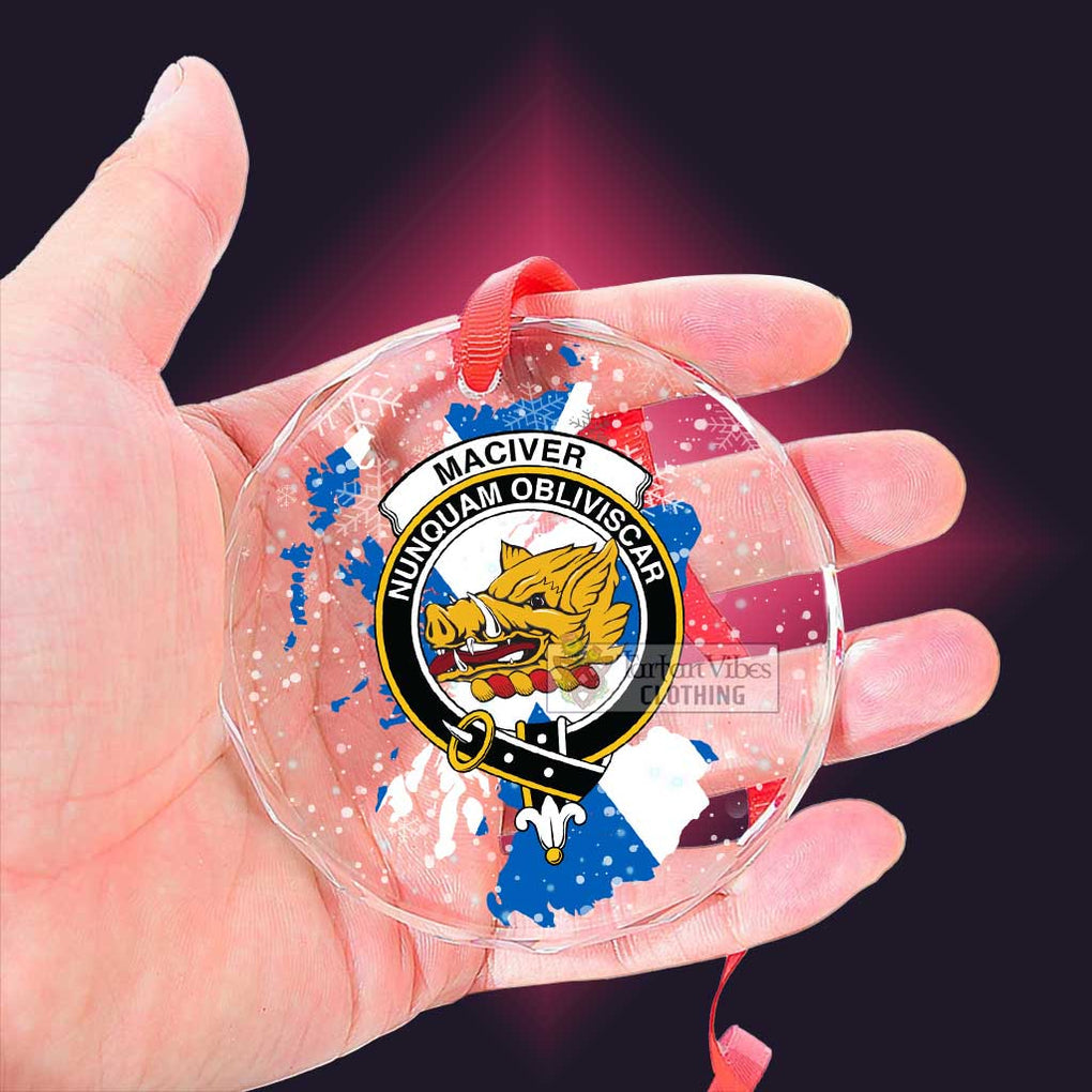 Tartan Vibes Clothing MacIver (McIver) Clan Crest Christmas Glass Ornament with Scotland Map
