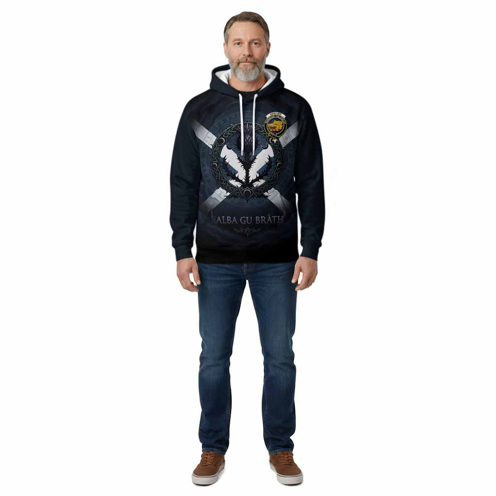 MacIver (McIver) Clan Crest Cotton Hoodie with Celtic Knot Thistle and Saltire
