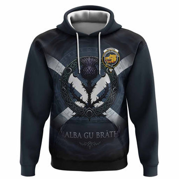 MacIver (McIver) Clan Crest Hoodie with Celtic Knot Thistle and Saltire