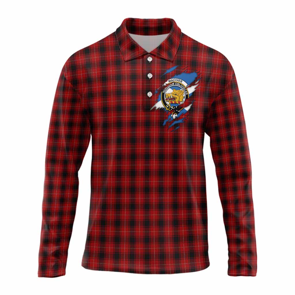 MacIver (McIver) Clan Crest In Me Tartan Long Sleeve Polo Shirt Scotland Flag Style