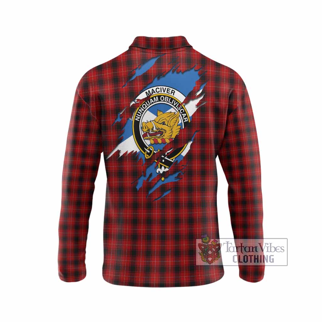 MacIver (McIver) Clan Crest In Me Tartan Long Sleeve Polo Shirt Scotland Flag Style