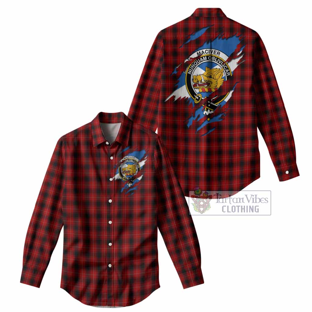 MacIver (McIver) Clan Crest In Me Tartan Women Casual Shirt Scotland Flag Style