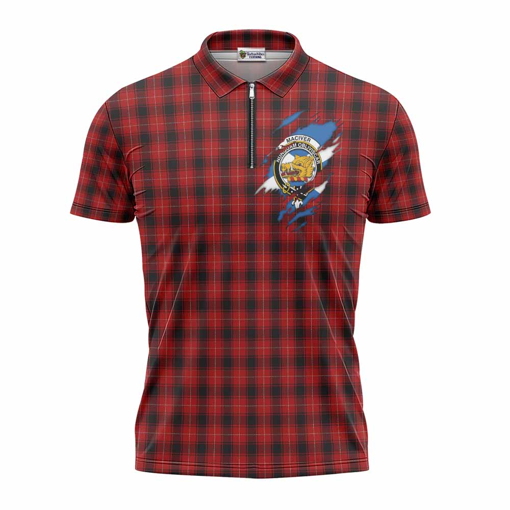 MacIver (McIver) Clan Crest In Me Tartan Zipper Polo Shirt Scotland Flag Style