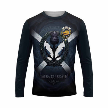 MacIver (McIver) Clan Crest Long Sleeve T-Shirt with Celtic Knot Thistle and Saltire