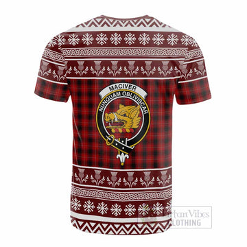 MacIver (McIver) Clan Tartan Christmas Cotton T-shirt with Family Crest
