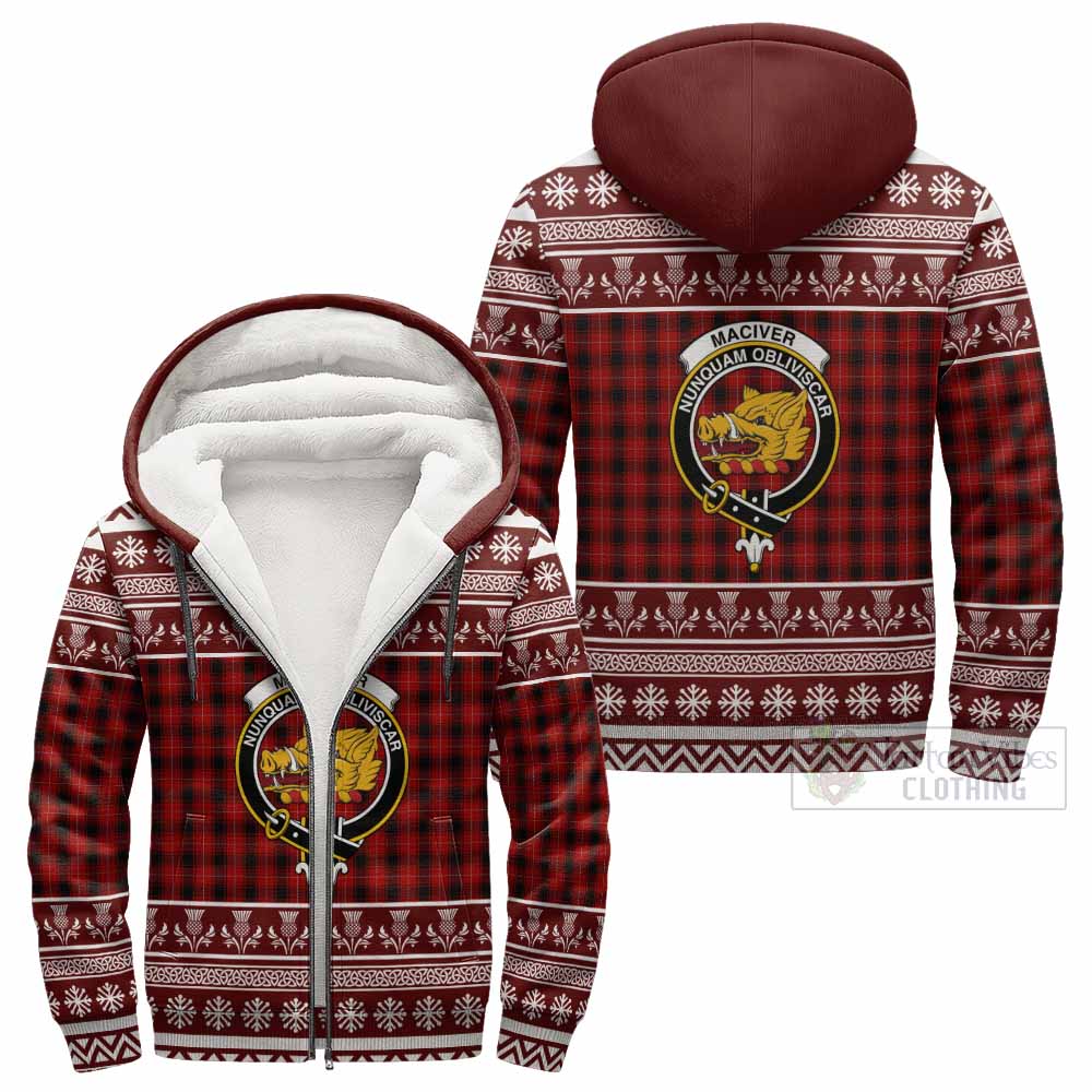 MacIver (McIver) Clan Tartan Christmas Fleece Hoodie with Family Crest - Tartan Vibes Clothing