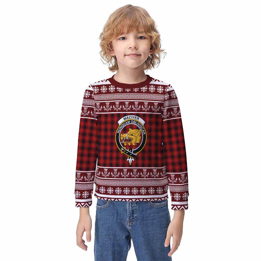MacIver (McIver) Clan Tartan Christmas Kid Ugly Sweatshirt with Family Crest - Tartan Vibes Clothing
