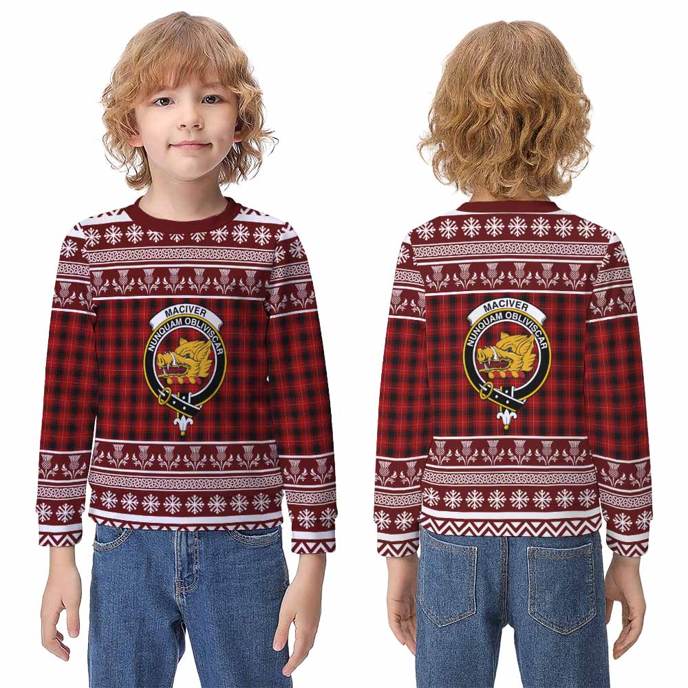 MacIver (McIver) Clan Tartan Christmas Kid Ugly Sweatshirt with Family Crest - Tartan Vibes Clothing
