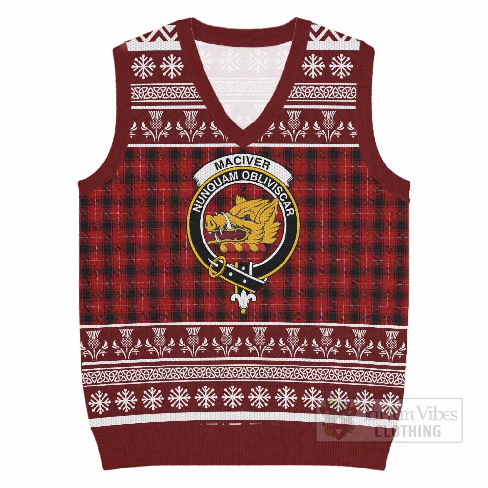 MacIver (McIver) Clan Tartan Christmas Knitted V-Neck Vest with Family Crest - Tartan Vibes Clothing