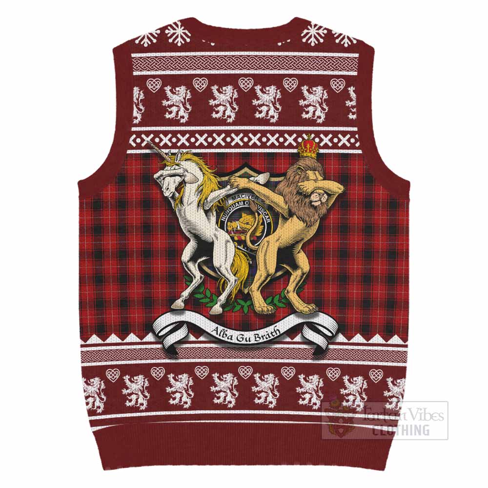MacIver (McIver) Clan Tartan Crest Christmas Knitted V-Neck Vest Coat of Arms Funny Style - Tartan Vibes Clothing