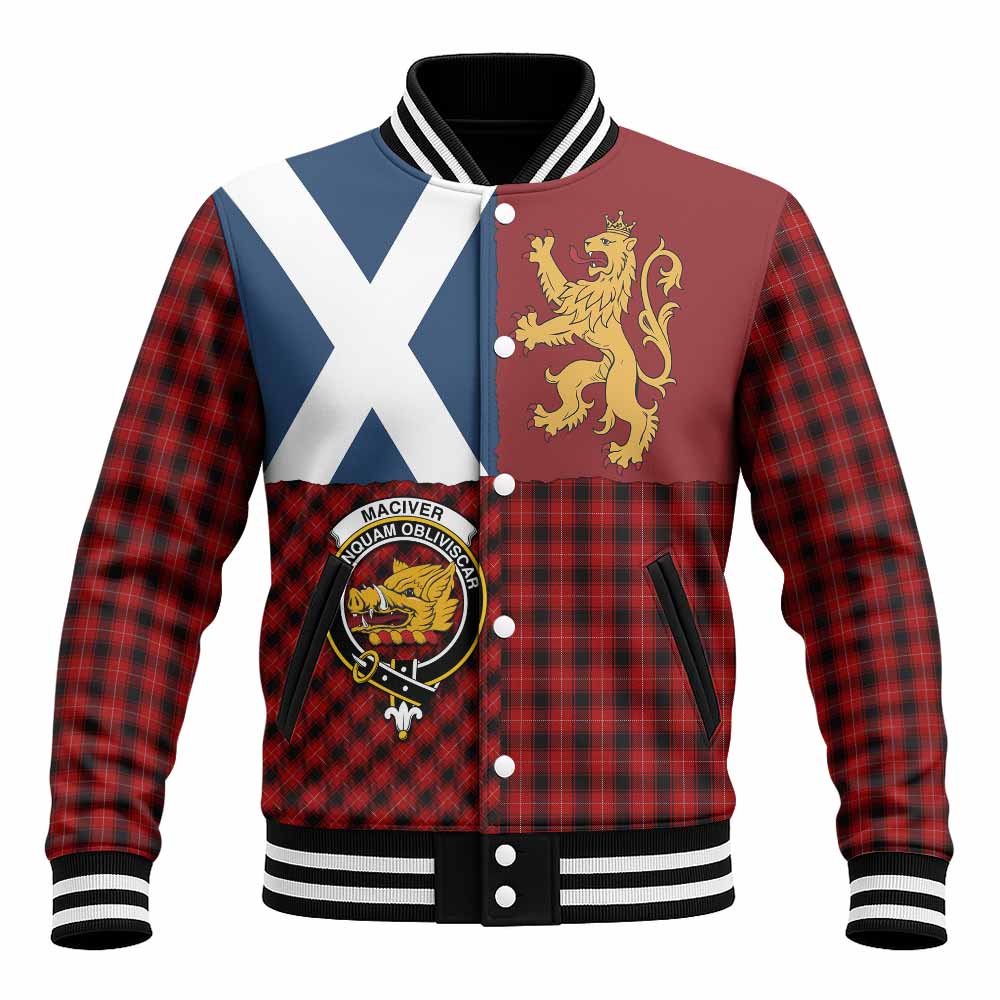 MacIver (McIver) Crest Tartan Baseball Jacket with Lion Rampant Saltire Style