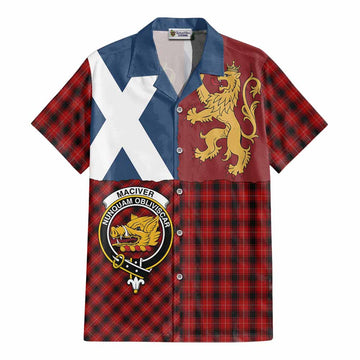 MacIver (McIver) Crest Tartan Cotton Hawaiian Shirt with Lion Rampant Saltire Style