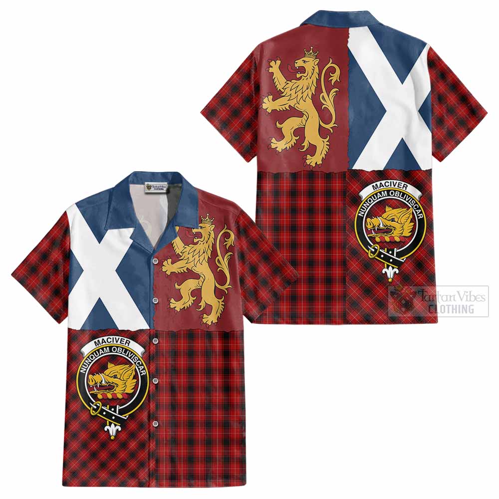 MacIver (McIver) Crest Tartan Cotton Hawaiian Shirt with Lion Rampant Saltire Style - Tartan Vibes Clothing