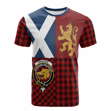 MacIver (McIver) Crest Tartan Cotton T-shirt with Lion Rampant Saltire Style