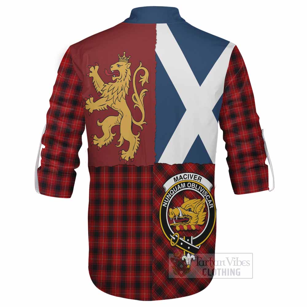 MacIver (McIver) Crest Tartan Ghillie Shirt with Lion Rampant Saltire Style - Tartan Vibes Clothing