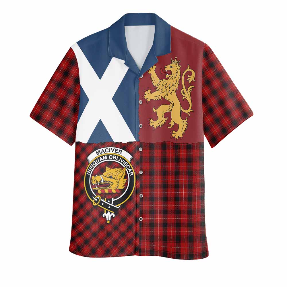MacIver (McIver) Crest Tartan Hawaiian Shirt with Lion Rampant Saltire Style